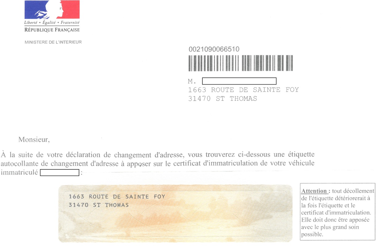 étiquette pour carte grise